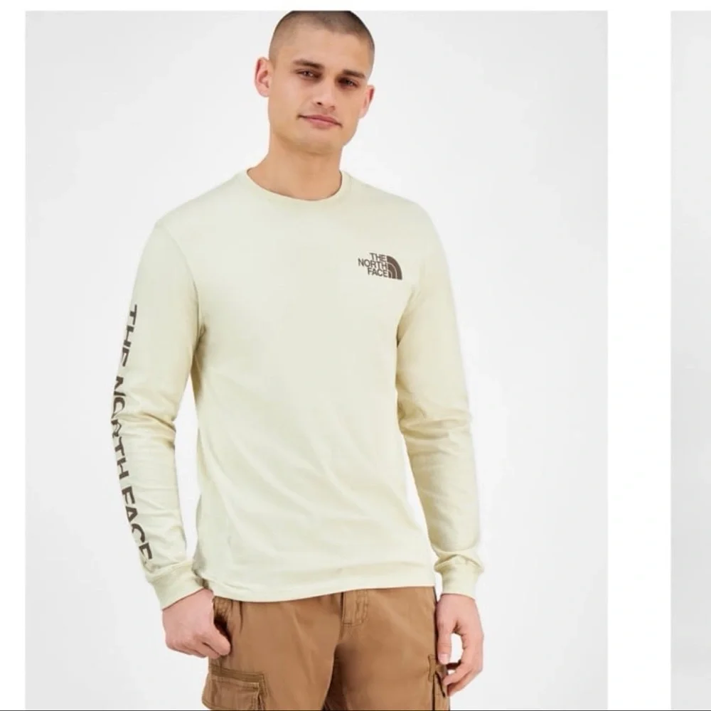 The North Face Men’s Long-Sleeve Logo Tee - Cream with Black Graphics